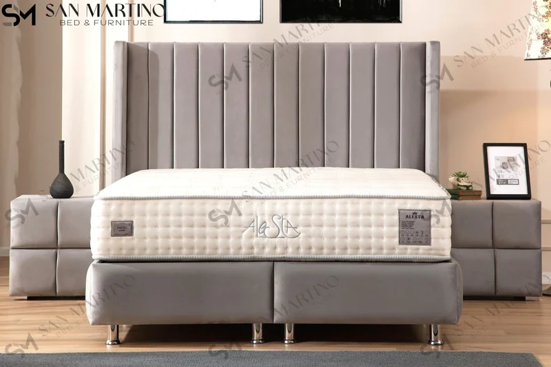 LIT COFFRE TOKYO BOX VELOURS GRIS 140X190CM