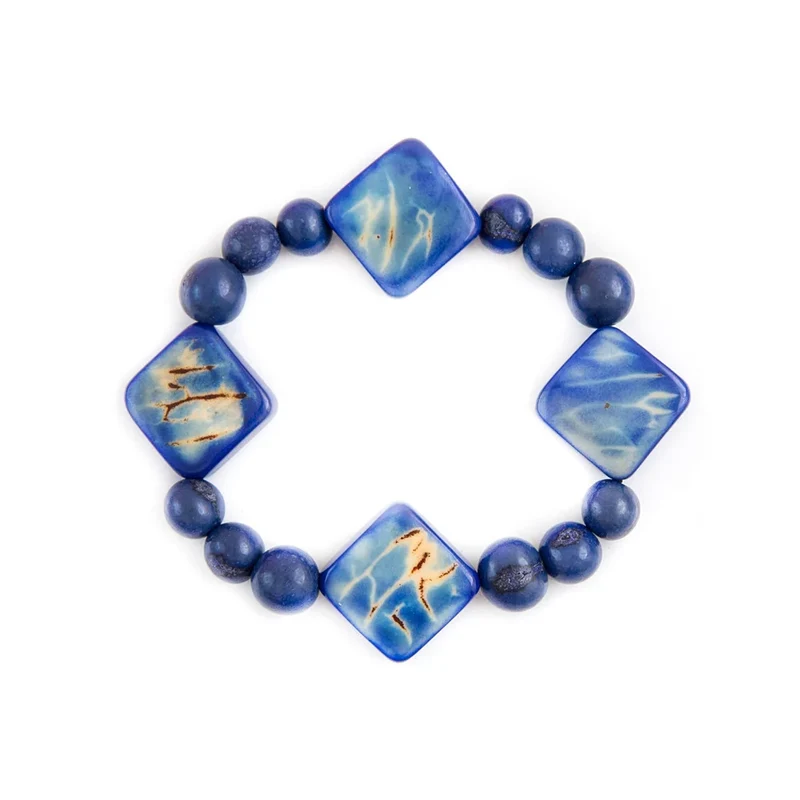 Bracelet Tonia en noix de tagua - Bleu roi