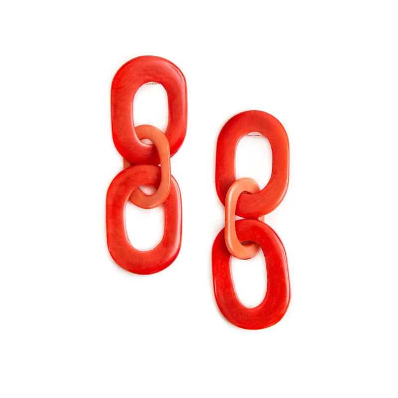 Boucles d'oreilles Bri en noix de tagua - Corail coquelicot