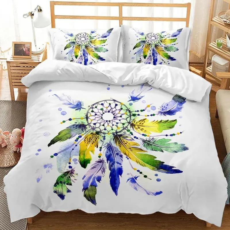 Housse de Couette Attrape Rêve Plumes Multicolores