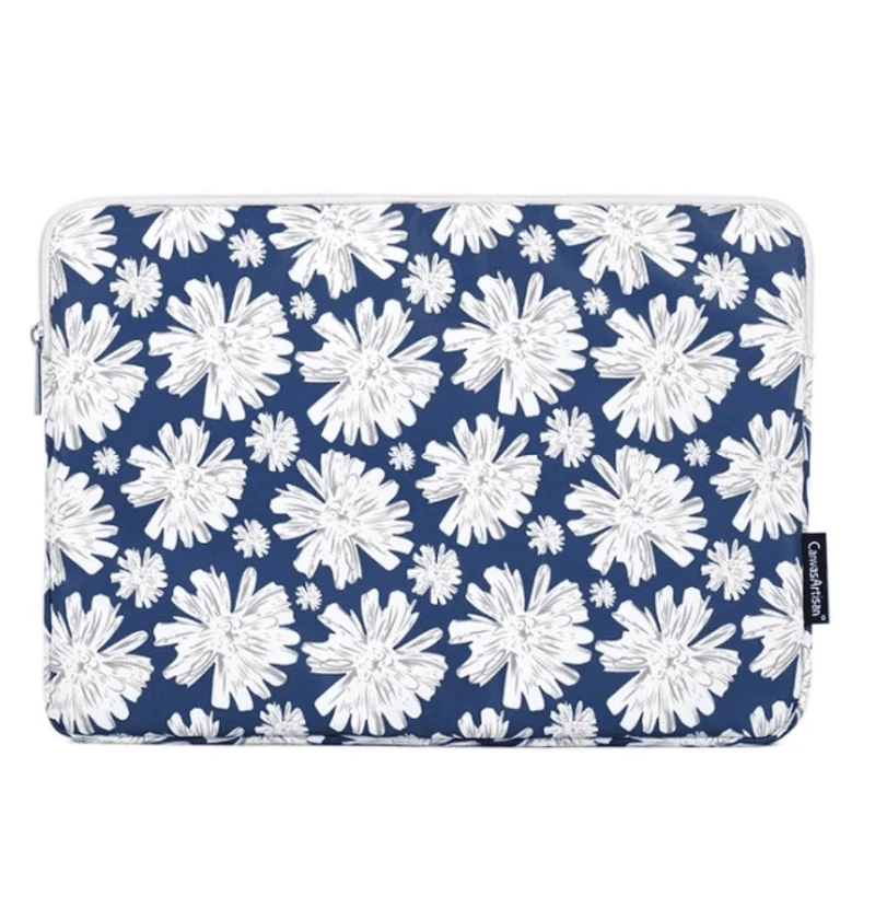 Housse ordinateur 13 pouces Fleurie Blanc et Bleu