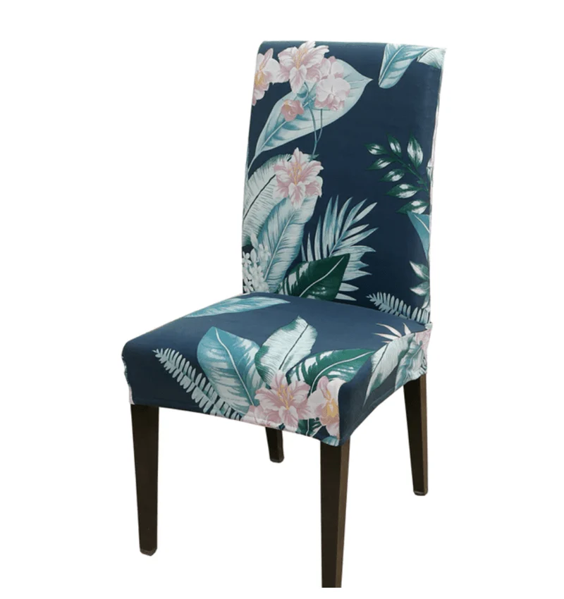 Housse de Chaise Extensible Fleurie Bleu