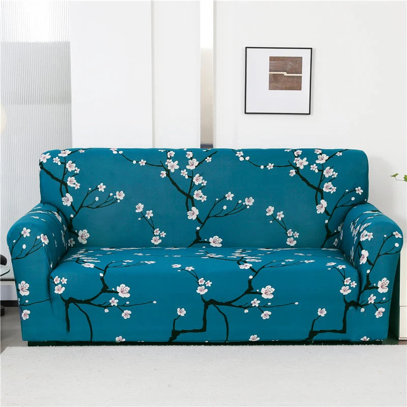 Housse de Canapé Extensible Fleurie Bleu