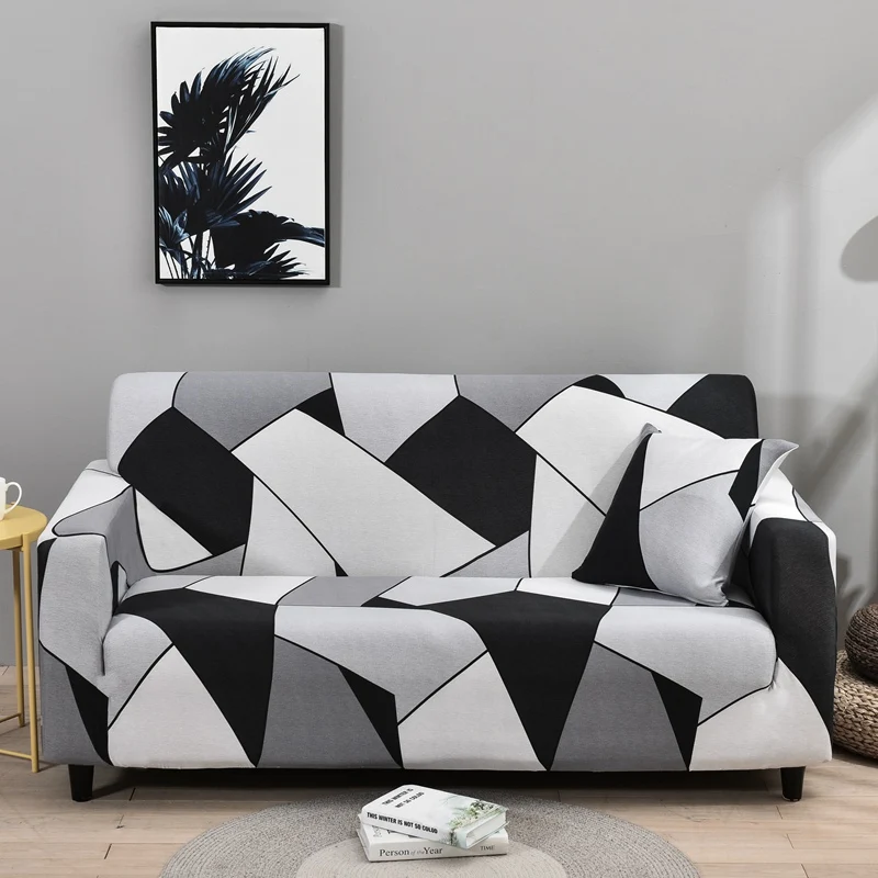 Housse de Canapé Extensible Moderne Noir et Blanc