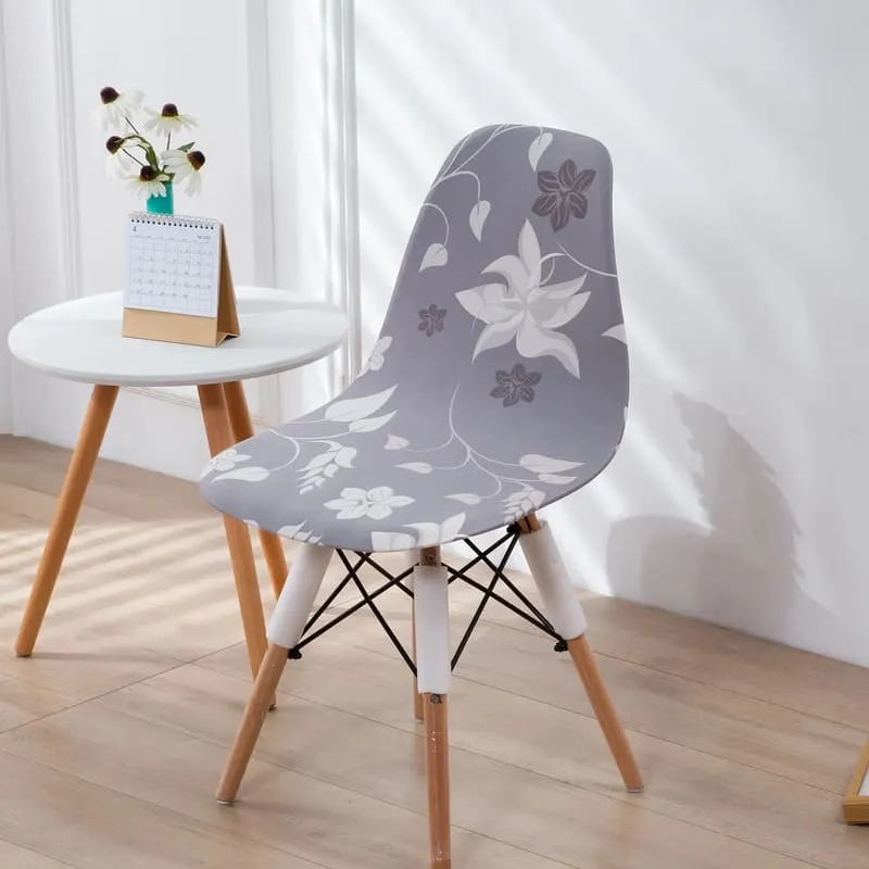 Housse chaise Scandinave Fleurie (Gris)