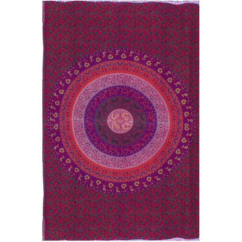 Couvre lit 100% coton, Mandala bourgogne