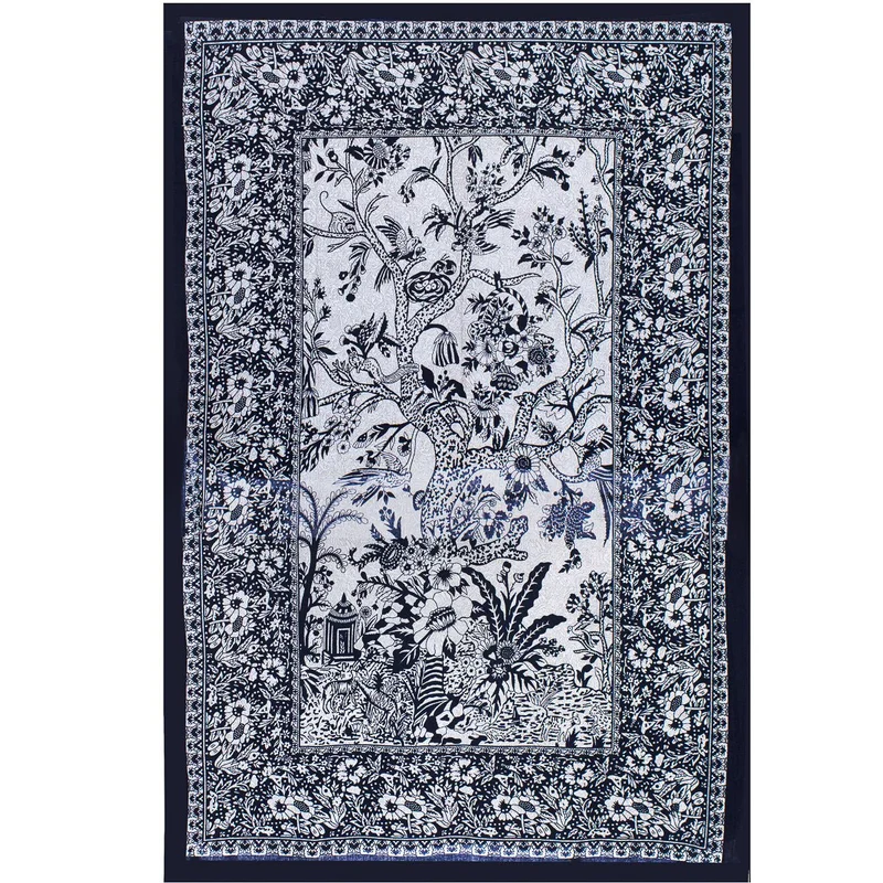 Couvre lit 100% coton, fleurs et oiseaux
