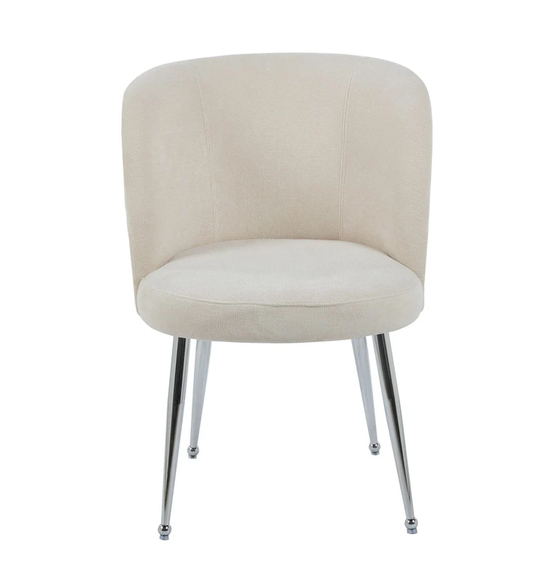 CHAISE SACHA PIEDS CHROME ASSISE ECRU TISSU EFFET LIN