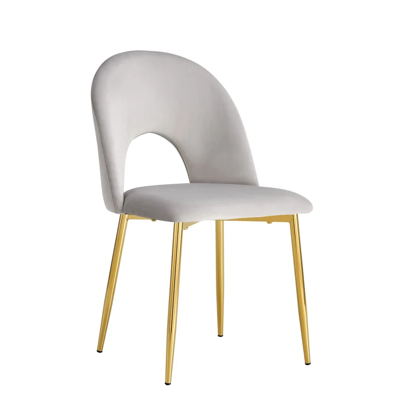 CHAISE TEDDY VELOURS GRIS PIED GOLD