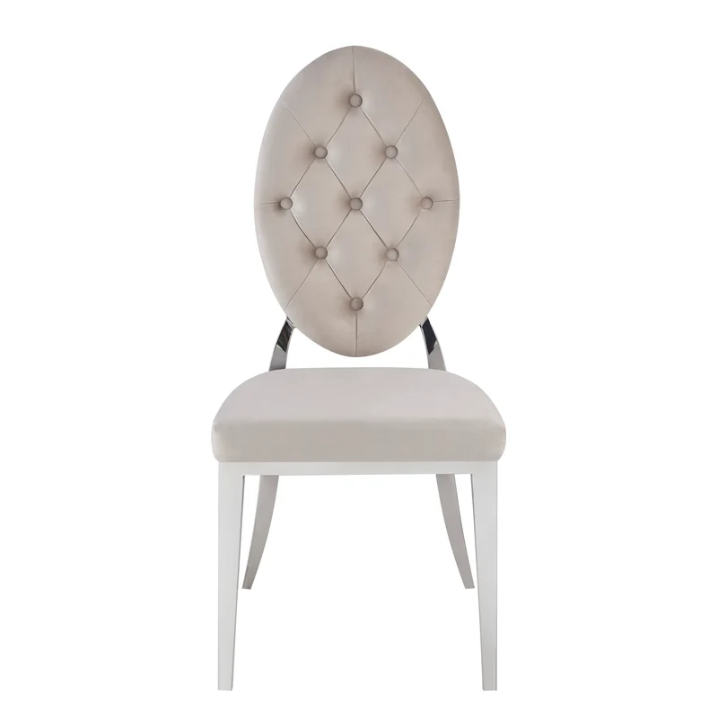 CHAISE MEDAILLON CAPITONNEE CHROME VELOURS MOKA
