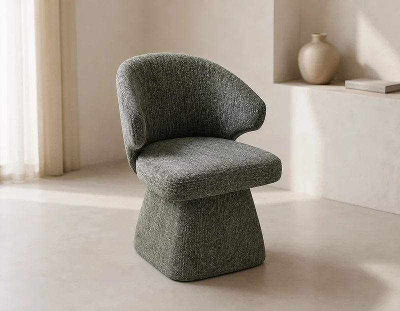 Lot de 2 Chaises Design Sculpturale - Tissu Chenille Vert Sauge