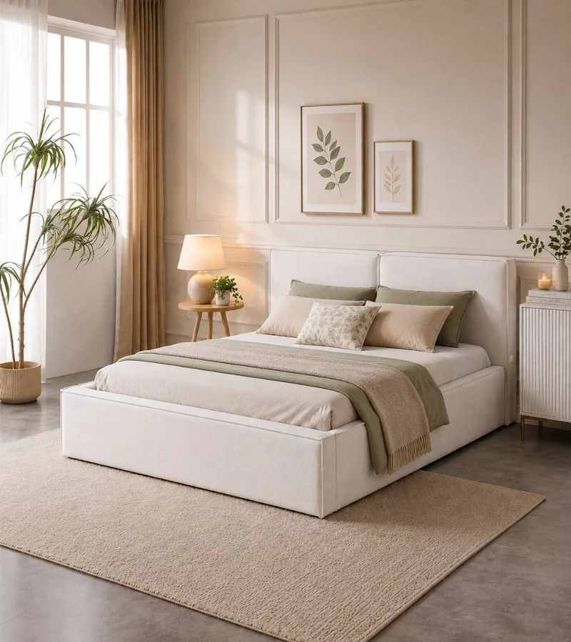 Lit Coffre Cuba Velours Blanc Anti-Tache – Design Moderne avec Rangement | 140x190, 160x200, 180x200