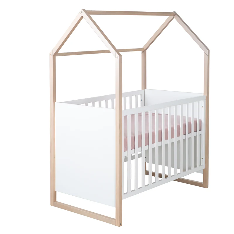 2in1 Baby- & Beistellbett Cabane / Noah - 60 x 120 cm - Holz natur + Weiß