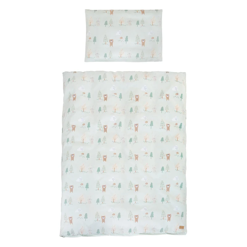 Kinderbettgarnitur 'Woodland Buddies' 4-teilig - Himmel, Nestchen & Bettwäsche - Pastellgrün