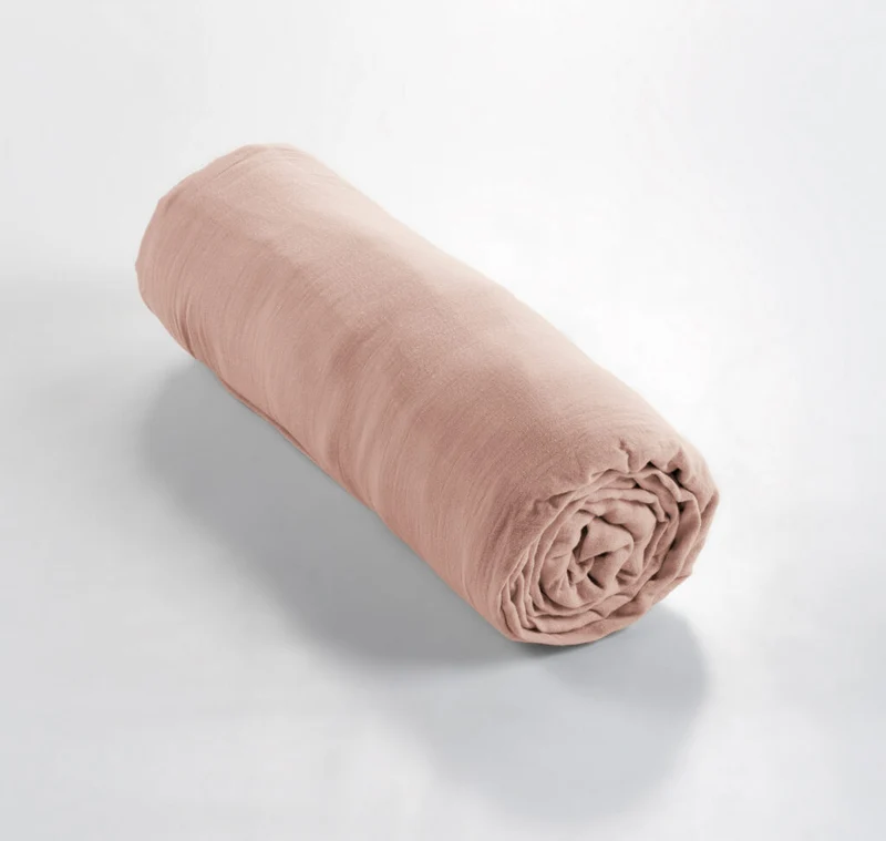 Drap housse 90 x 190 cm Gaze de coton unie GAÏA Guimauve