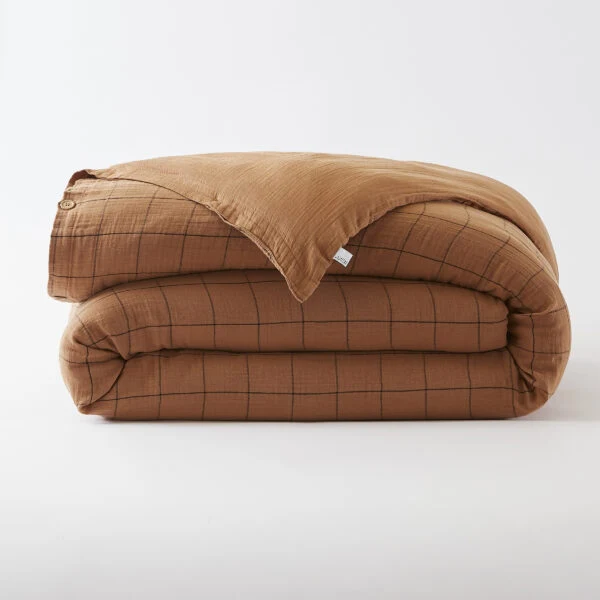Housse de couette réversible 140 x 200 cm Gaze de coton GAÏA MATCH Camel