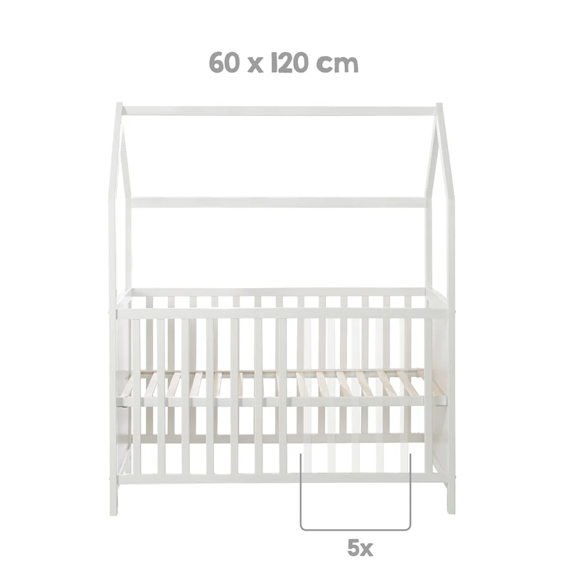 Hausbett 60 x 120 cm, FSC zertifiziert, taupe, 6-fach verstellbar, als Baby- & Beistellbett geeignet
