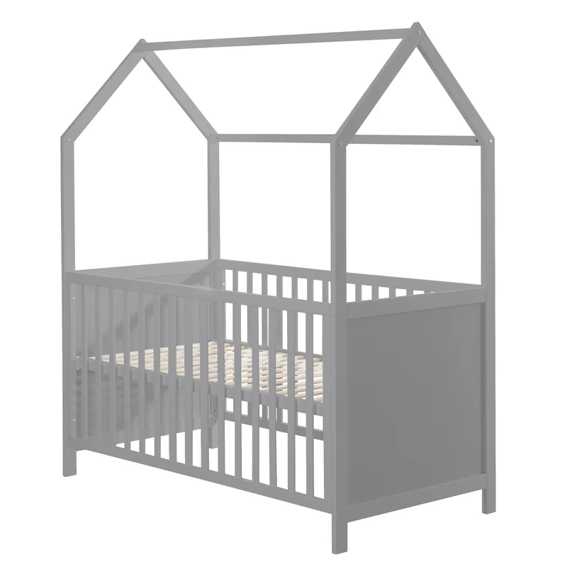 Hausbett 70 x 140 cm, FSC zertifiziert, Kombi-Kinderbett, taupe, 3-fach verstellbar, umbaubar