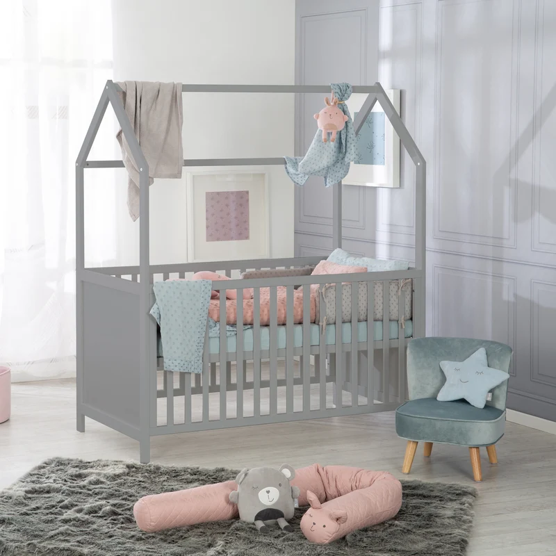 Hausbett 70 x 140 cm, FSC zertifiziert, Kombi-Kinderbett, taupe, 3-fach verstellbar, umbaubar
