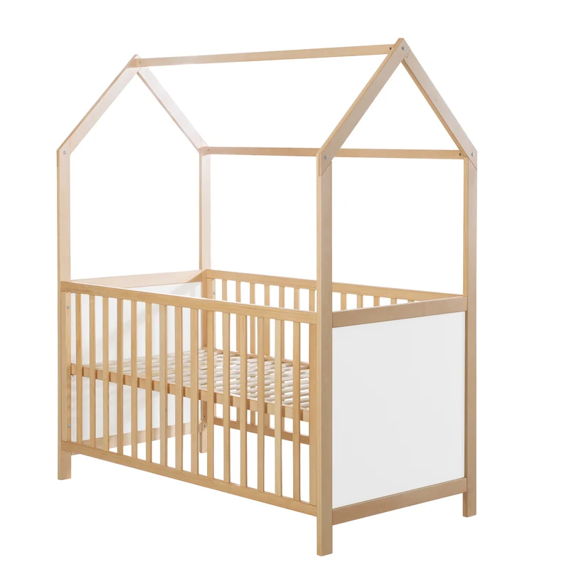 Hausbett 70 x 140 cm, FSC zertifiziert, Kombi-Kinderbett, bicolor, 3-fach verstellbar, umbaubar