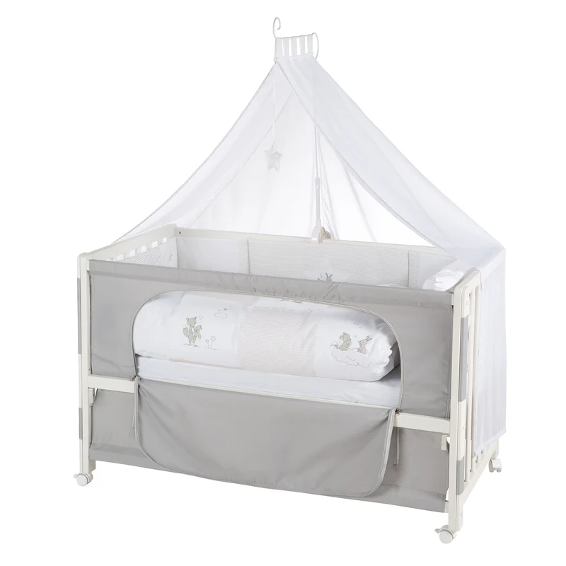Room Bed 'Fox & Bunny', 60 x 120 cm, höhenverstellbar, Beistellbett zum Elternbett mit kompletter Ausstattung