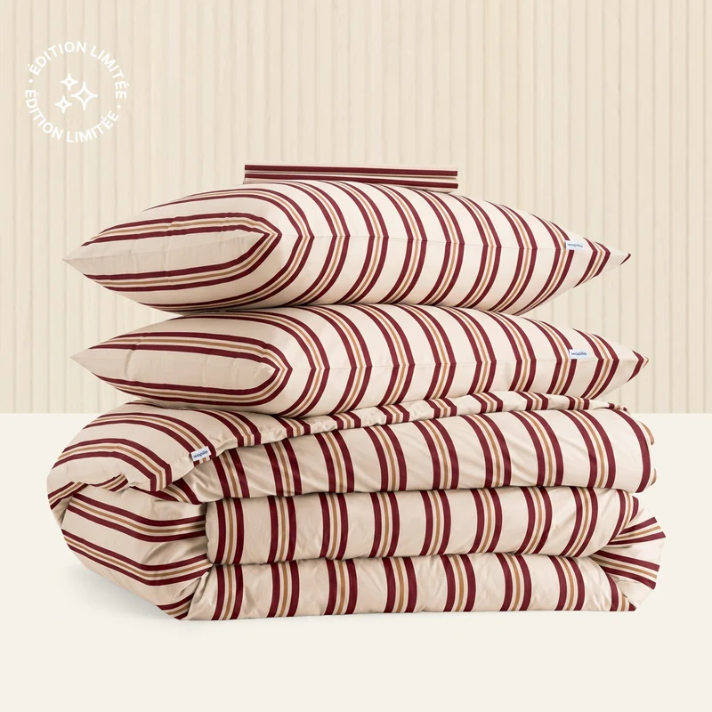Parure rayures bordeaux et noisette