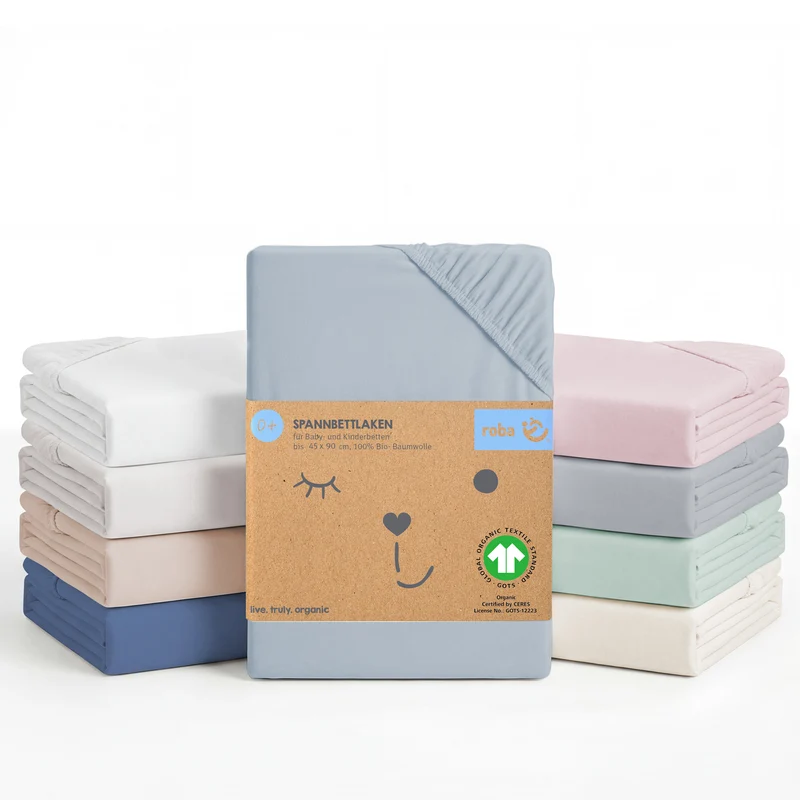 Spannbettlaken 'Lil Planet' - Single Jersey - Bio-Baumwolle - Hellblau
