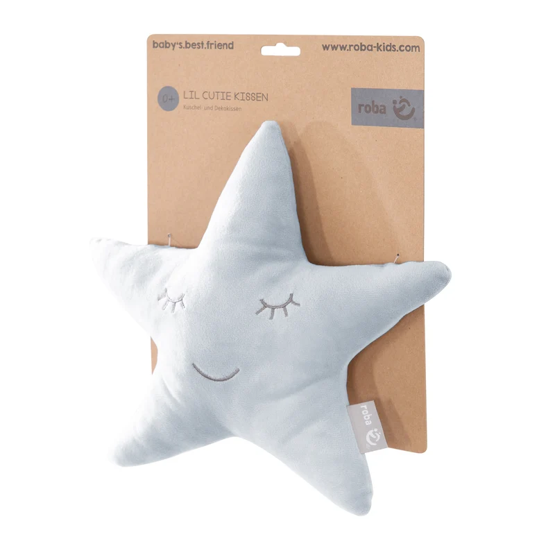 Kuschelkissen Stern 'roba Style', Hellblau/Sky, flauschiges Dekokissen für Baby- & Kinderzimmer