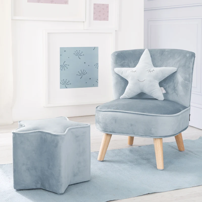 Kuschelkissen Stern 'roba Style', Hellblau/Sky, flauschiges Dekokissen für Baby- & Kinderzimmer