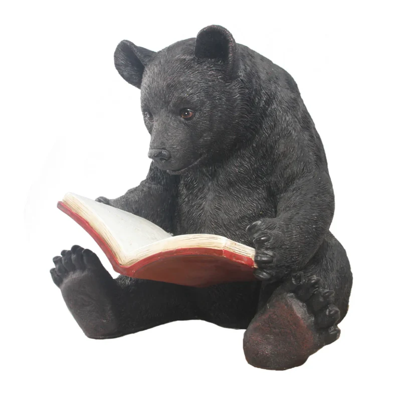 BEAR READING A BOOK™ – WHIMSICAL POLYRESIN GARDEN STATUE – 75619-M