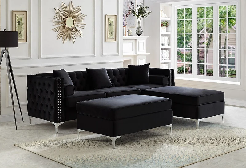 LUXOR VELVET™ – REVERSIBLE SECTIONAL + OTTOMAN – IF-9282