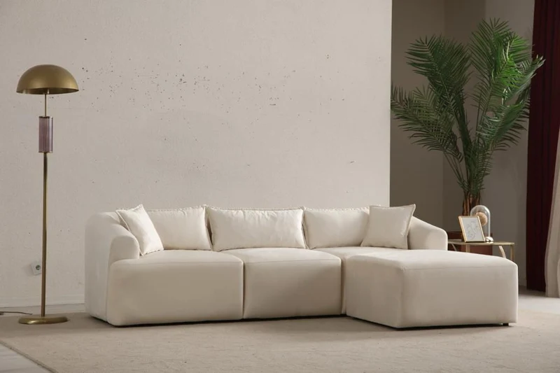 Canapé Mila Modulable Velours Blanc 3+1 Pouf