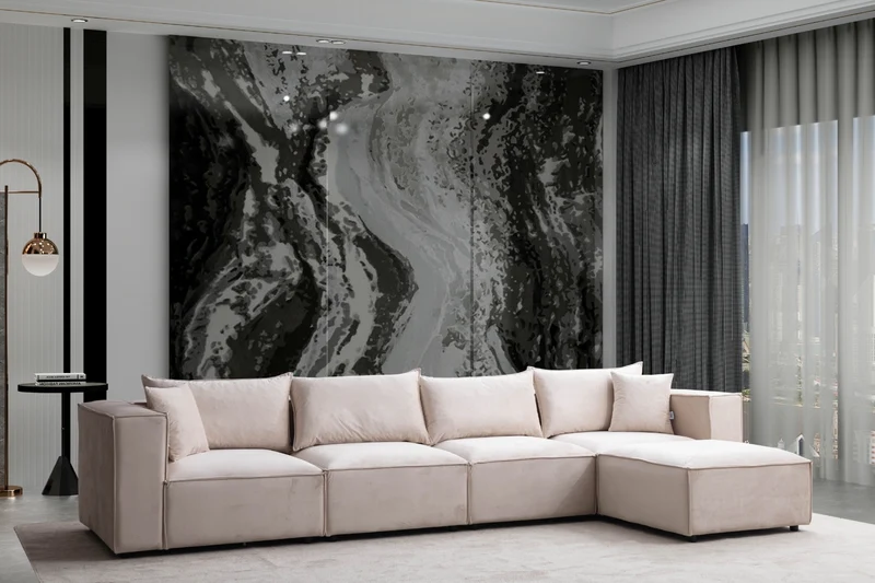 Canapé Elégance Velours Modulable 4+1 Pouf
