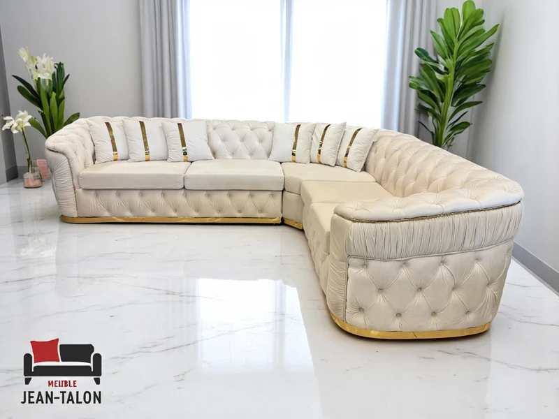 DreamVelvet™ Luxurious Beige Velvet Sectional – 6198