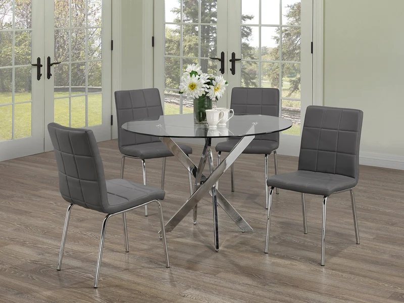 Contemporary Round Glass Dining Set with Chrome Legs – Model T-1447