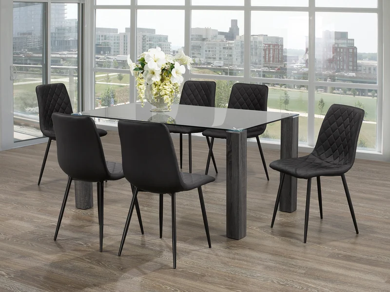 Modern Clear Glass Dining Set with Grey Wooden Legs – Model T-1449