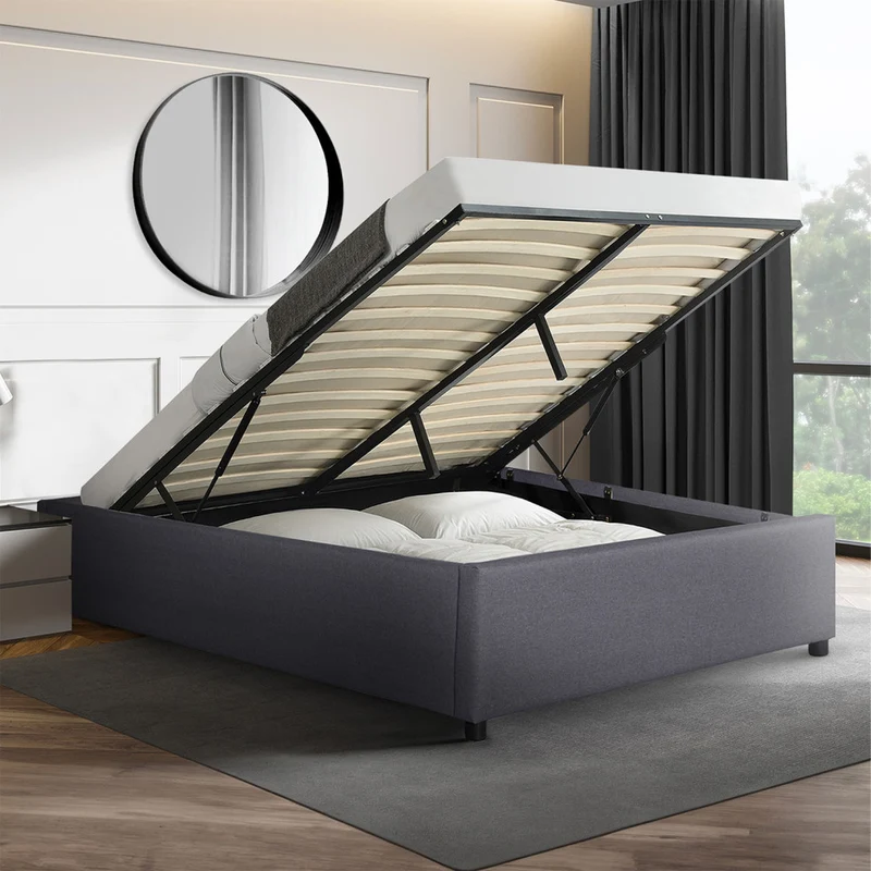 Lit coffre Otto en similicuir gris avec sommier 140x190cm