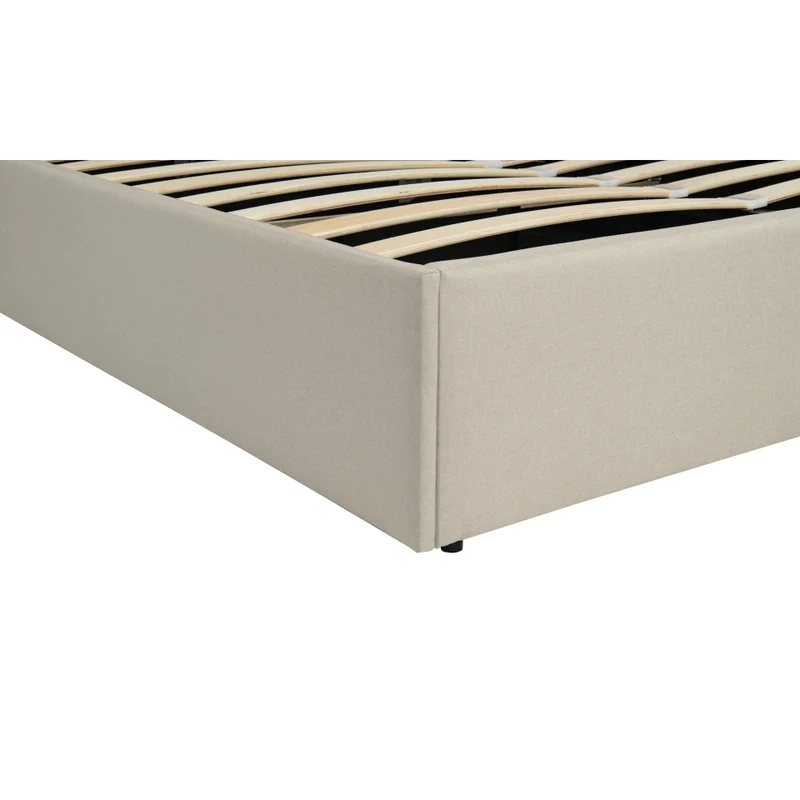 Lit coffre Louise en tissu beige avec sommier et tête de lit arrondie 160x200cm
