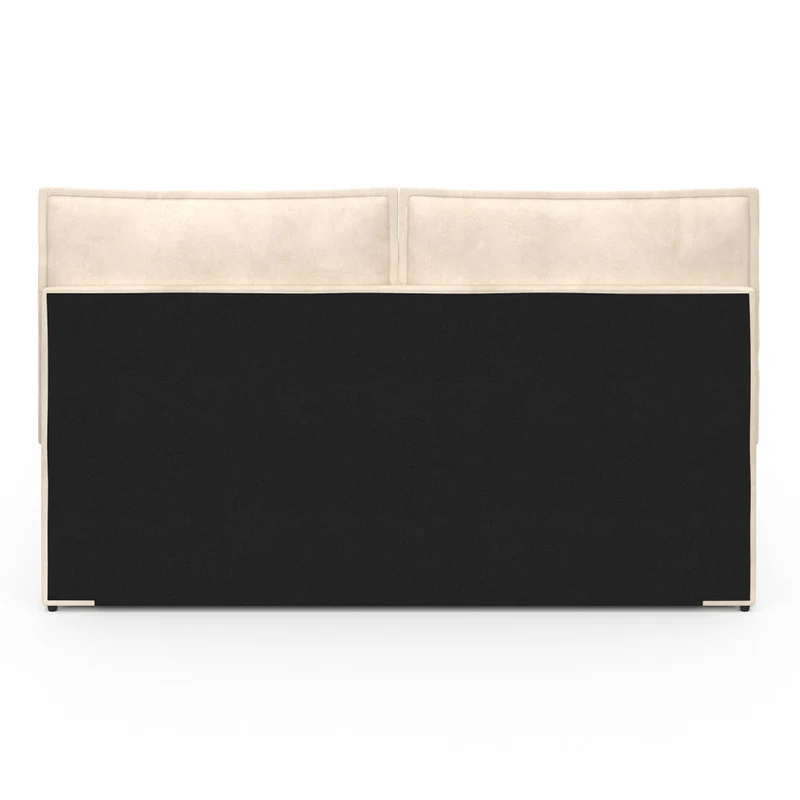 Lit coffre Lilou en velours beige avec sommier et tête de lit effet oreiller 160x200cm