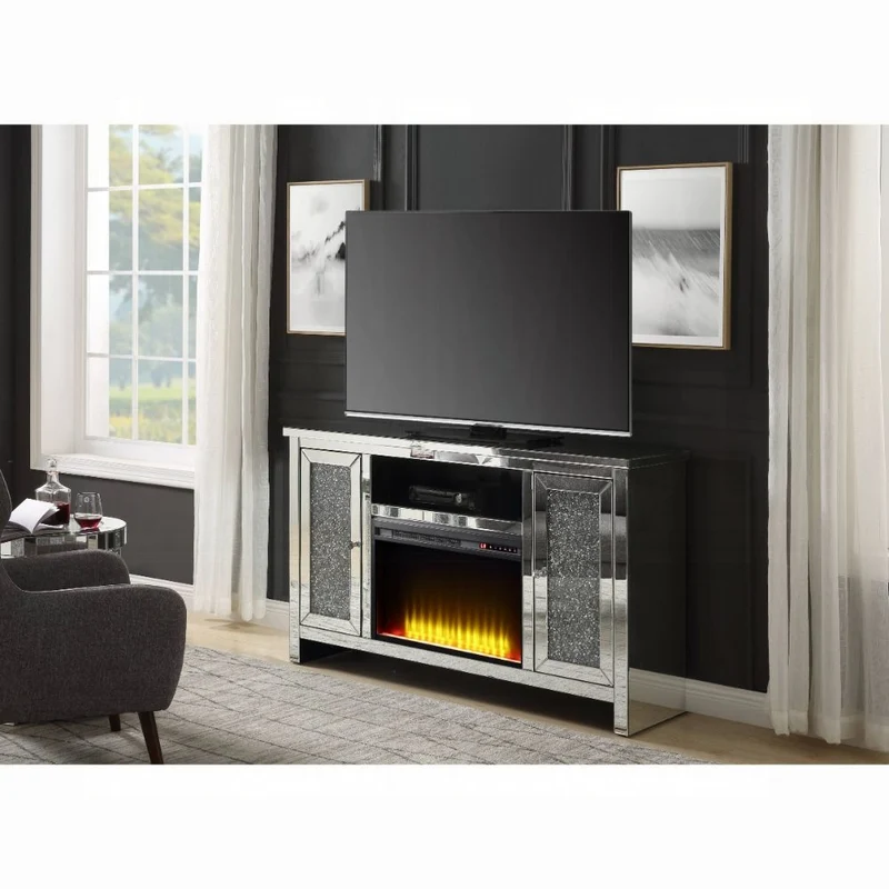 Brilliance-II Luxury Mirrored TV Stand/Fireplace - Clear