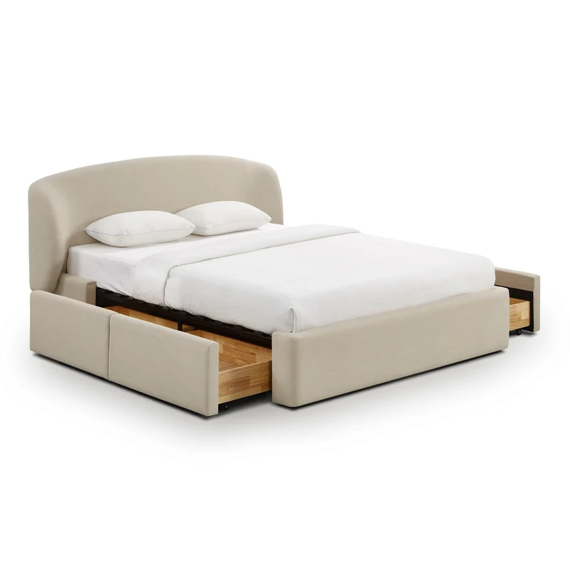 Savanna Upcycled Linen Platform Storage Bed - Taupe