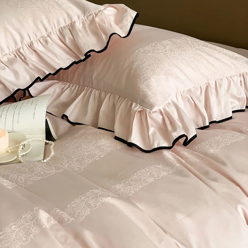 Château Ruffle Elegant 1000 TC Egyptian Cotton Duvet Set - Ivory/Blush