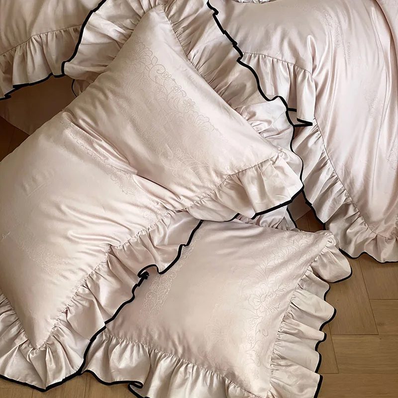 Château Ruffle Elegant 1000 TC Egyptian Cotton Duvet Set - Ivory/Blush