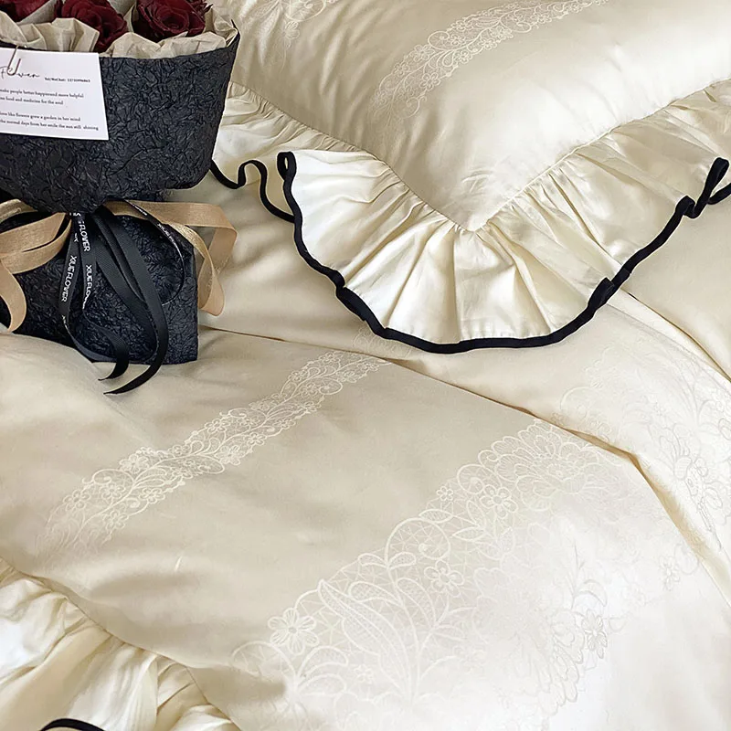 Château Ruffle Elegant 1000 TC Egyptian Cotton Duvet Set - Ivory/Blush