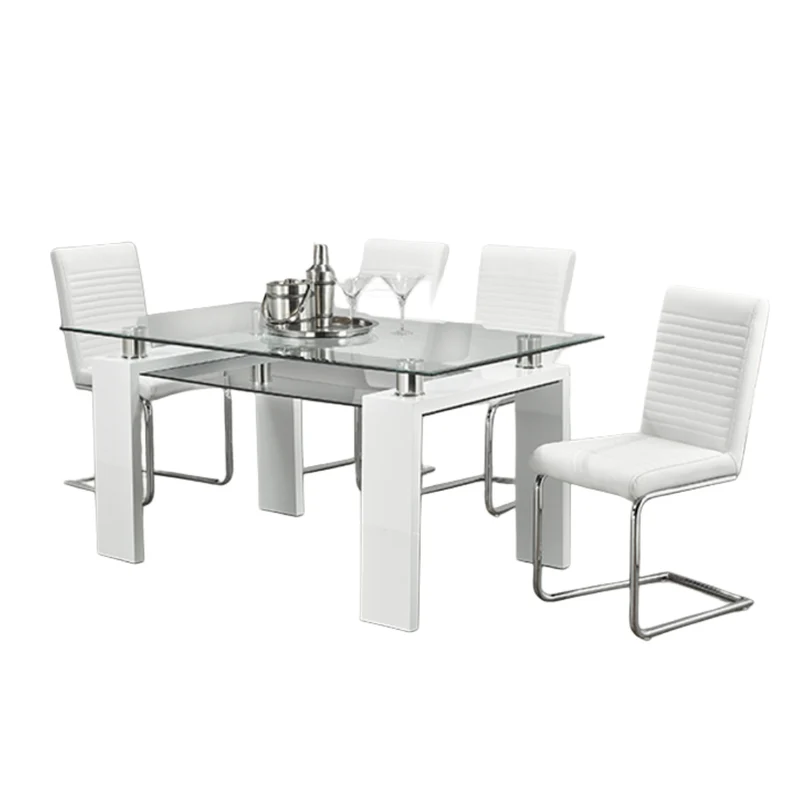 Contemporary Glass Dining Set with White High Gloss Legs – Model T-1480