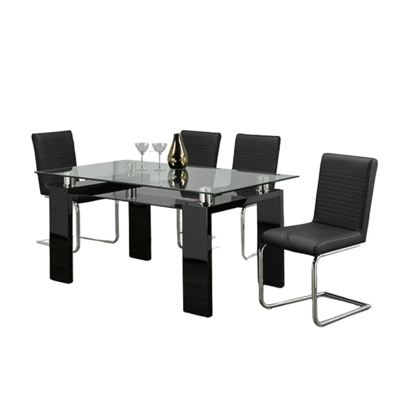 Elegant Glass Dining Set with High Gloss Legs – Model T-1485