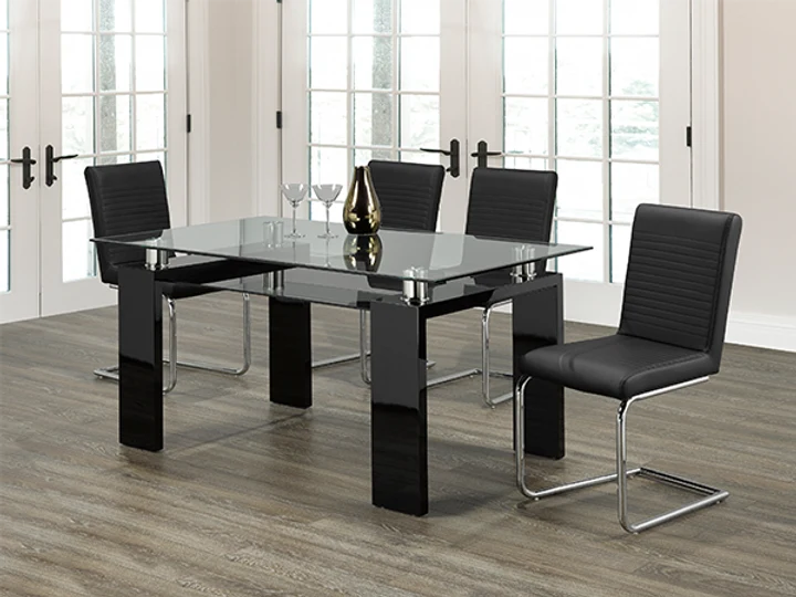 Elegant Glass Dining Set with High Gloss Legs – Model T-1485