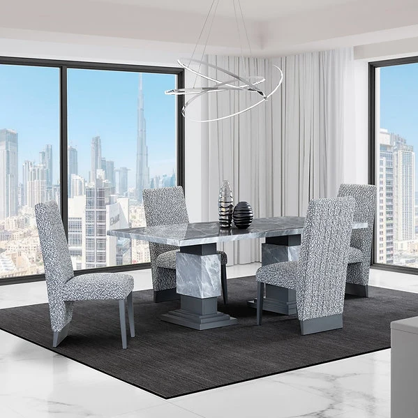 Faux Marble Dining Set with Channel Tufted Chairs – IF-1600