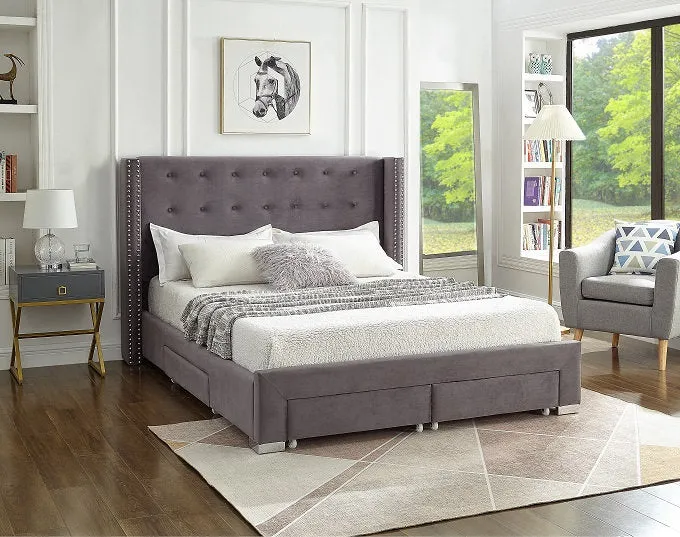 Velvet Fabric Wing Bed with Nailhead Trim and Chrome Legs – Model IF-5320