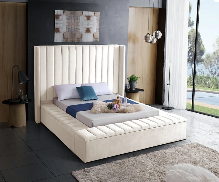 Velvet Fabric Storage Wing Bed IF-5723